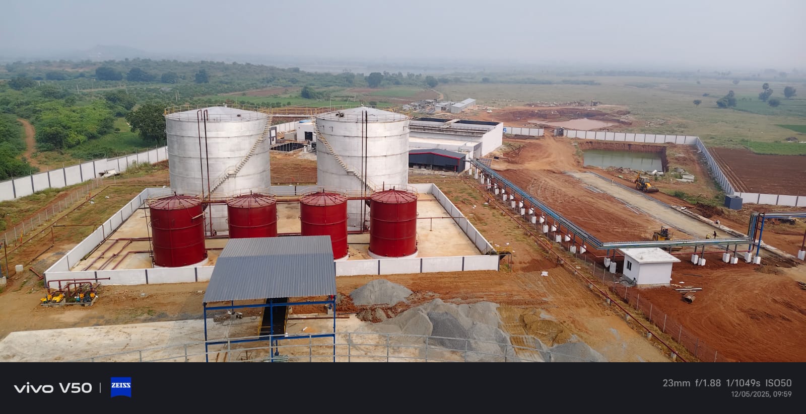 Storage tank farm and fermentation section under construction