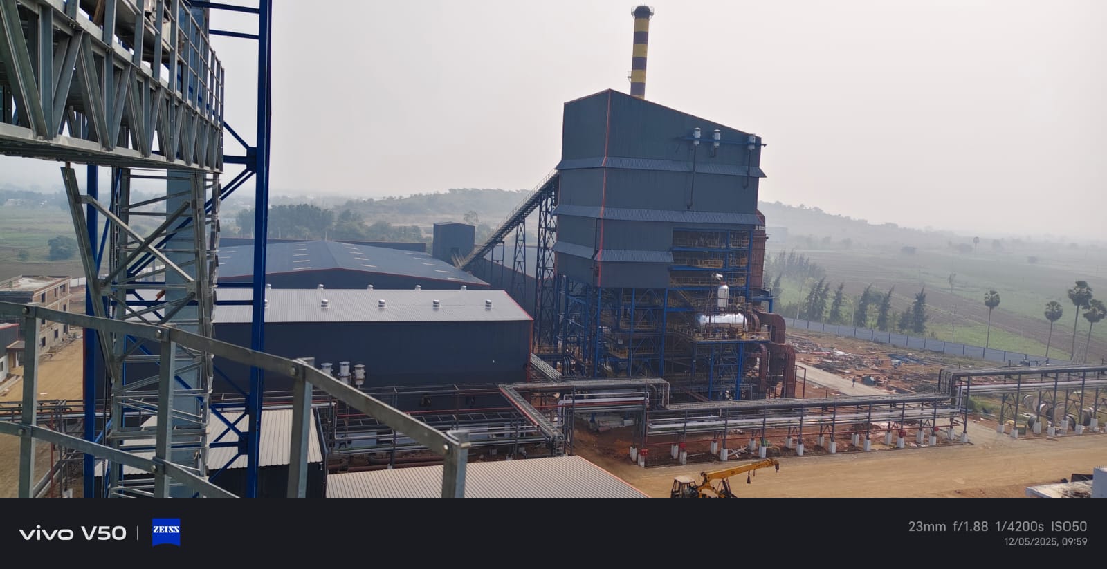 Boiler house with chimney and main production shed